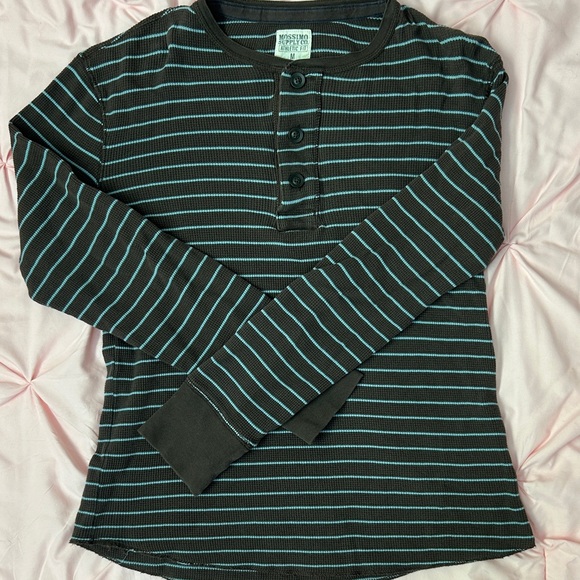 Mossimo Supply Co. Tops - Mossimo Supply Co. Black and Teal Striped Henley